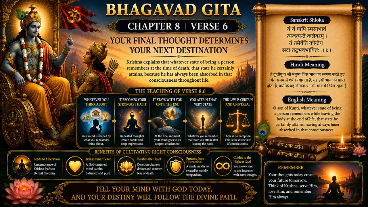 Bhagavad Gita Chapter 8 Verse 6 Meaning in Hindi & English