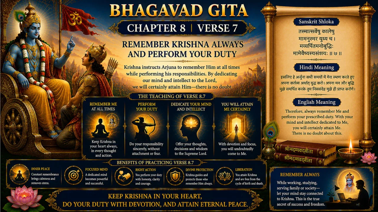 Bhagavad Gita Chapter 8 Verse 7 Meaning in Hindi & English