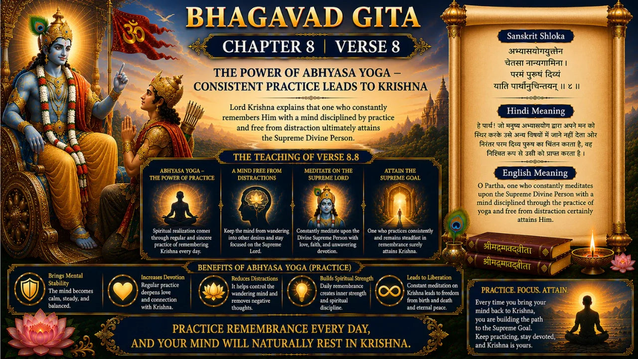 Bhagavad Gita Chapter 8 Verse 8 Meaning in Hindi & English