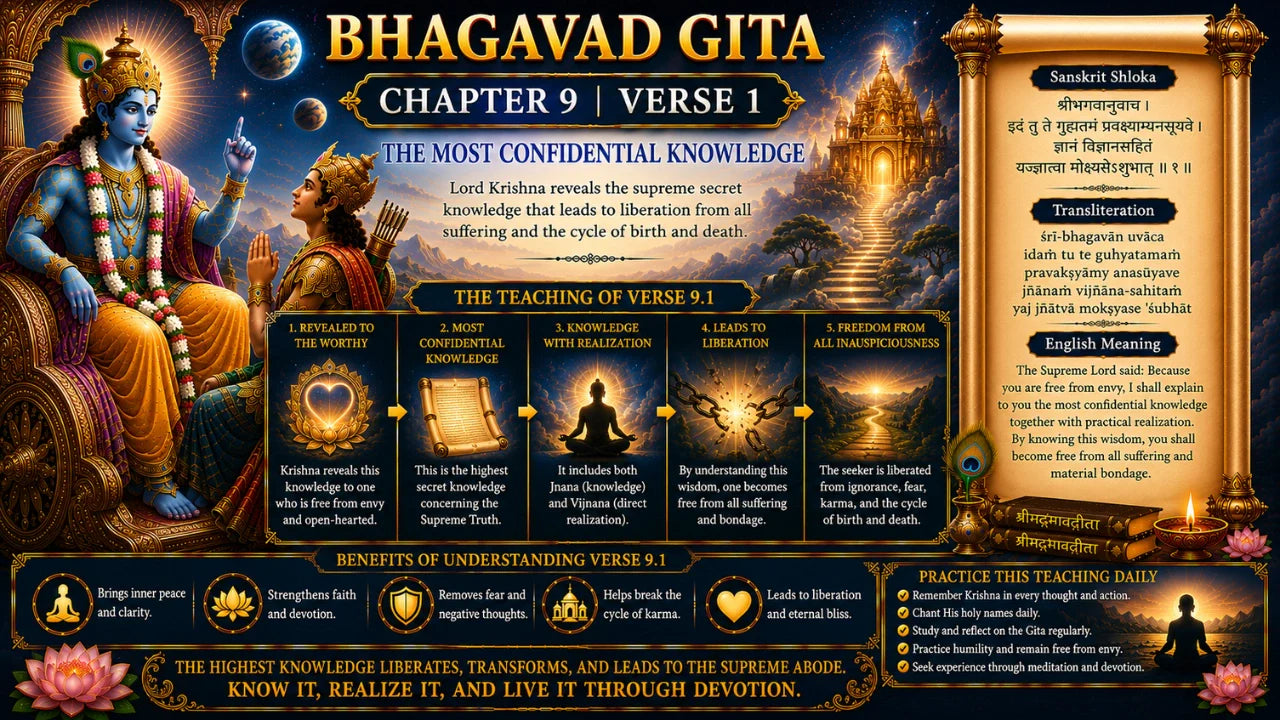 Bhagavad Gita Chapter 9 Verse 1 Meaning in Hindi & English