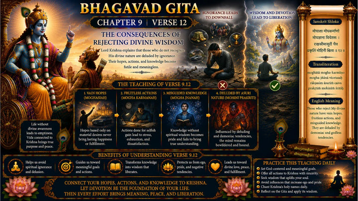 Bhagavad Gita Chapter 9 Verse 12 Meaning in Hindi & English