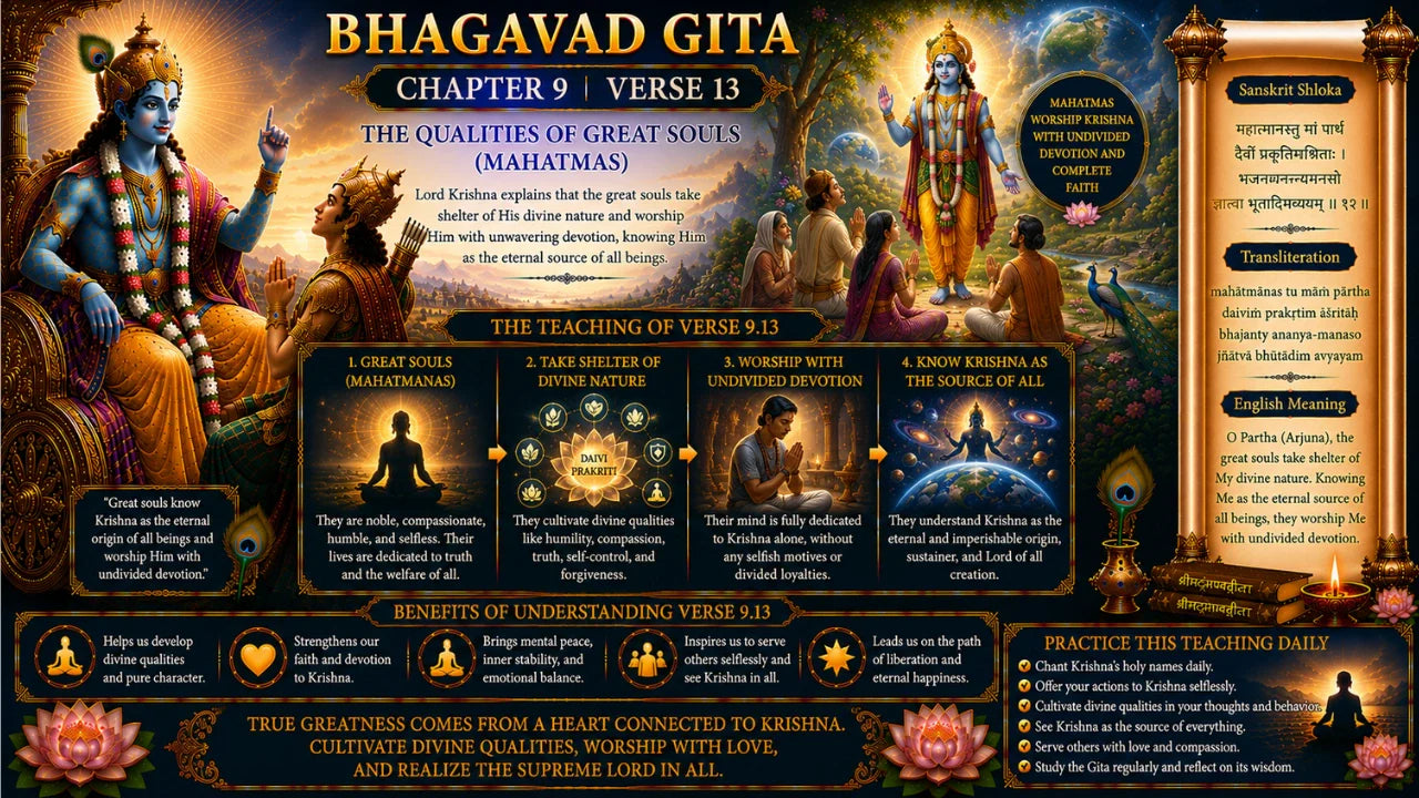 Bhagavad Gita Chapter 9 Verse 13 Meaning in Hindi & English