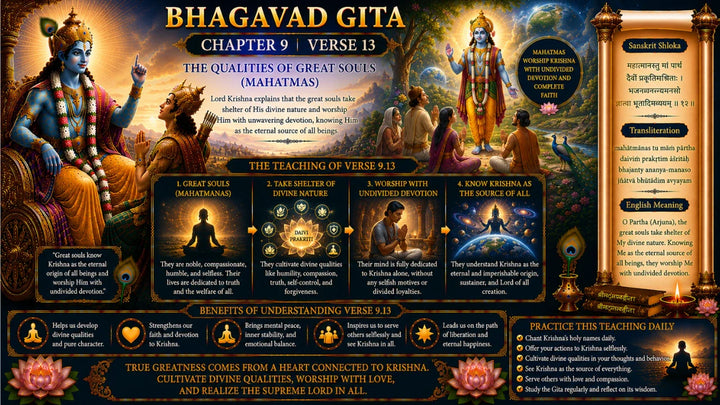 Bhagavad Gita Chapter 9 Verse 13 Meaning in Hindi & English