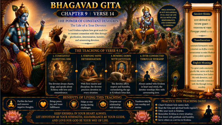 Bhagavad Gita Chapter 9 Verse 14 Meaning in Hindi & English