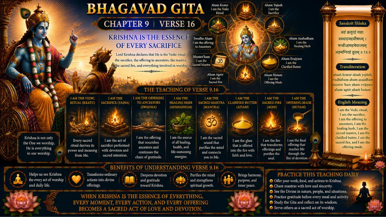 Bhagavad Gita Chapter 9 Verse 16 Meaning in Hindi & English