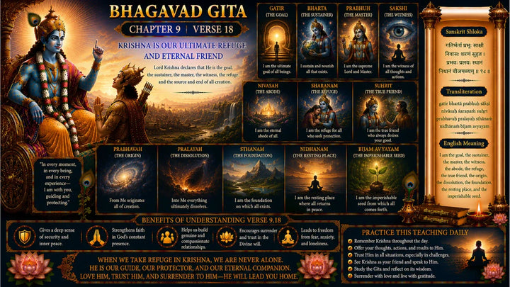 Bhagavad Gita Chapter 9 Verse 18 Meaning in Hindi & English