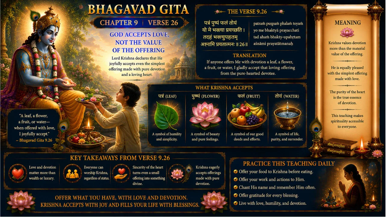 Bhagavad Gita Chapter 9 Verse 26 Meaning in Hindi & English