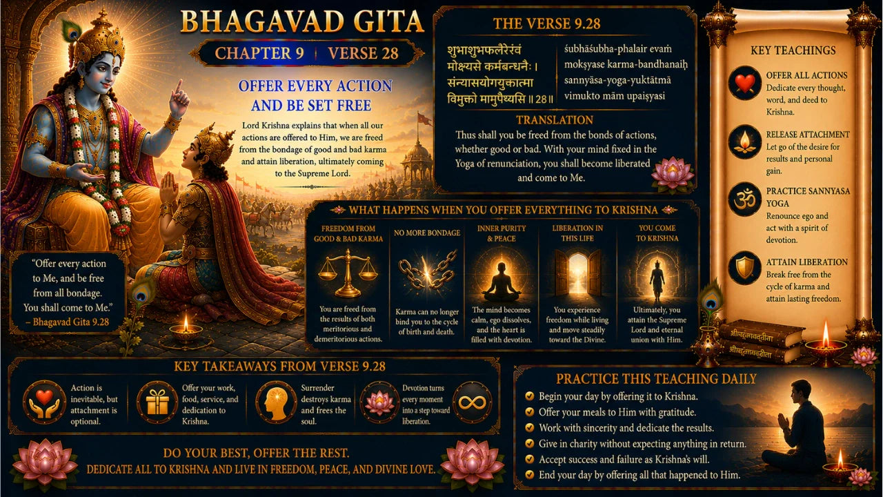 Bhagavad Gita Chapter 9 Verse 28 Meaning in Hindi & English