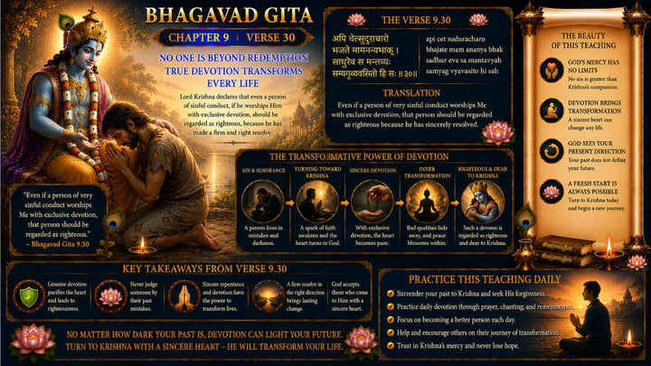 Bhagavad Gita Chapter 9 Verse 30 Meaning in Hindi & English