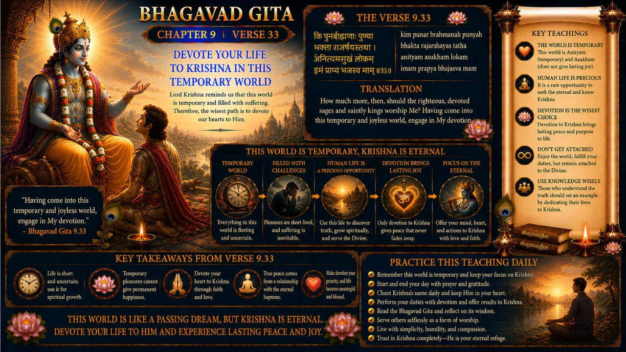 Bhagavad Gita Chapter 9 Verse 33 Meaning in Hindi & English