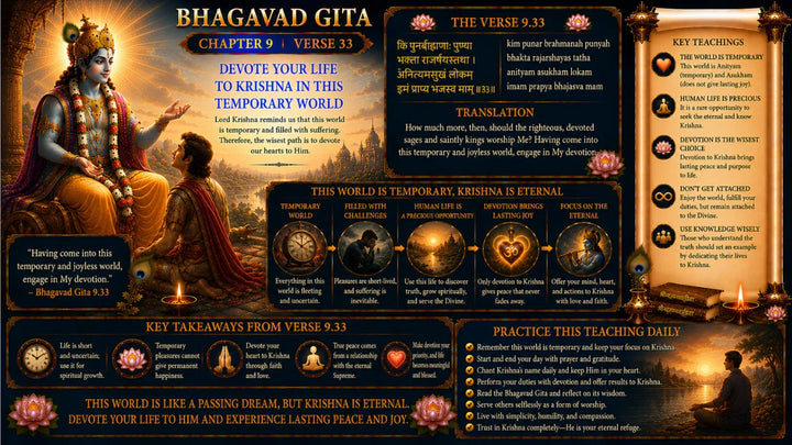 Bhagavad Gita Chapter 9 Verse 33 Meaning in Hindi & English