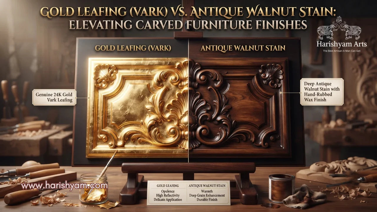 Gold Leafing (Vark) vs. Antique Walnut Stain: Elevating Carved Furniture Finishes