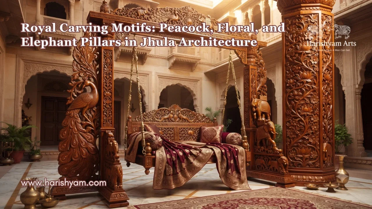 Royal Carving Motifs: Peacock, Floral, and Elephant Pillars in Jhula Architecture
