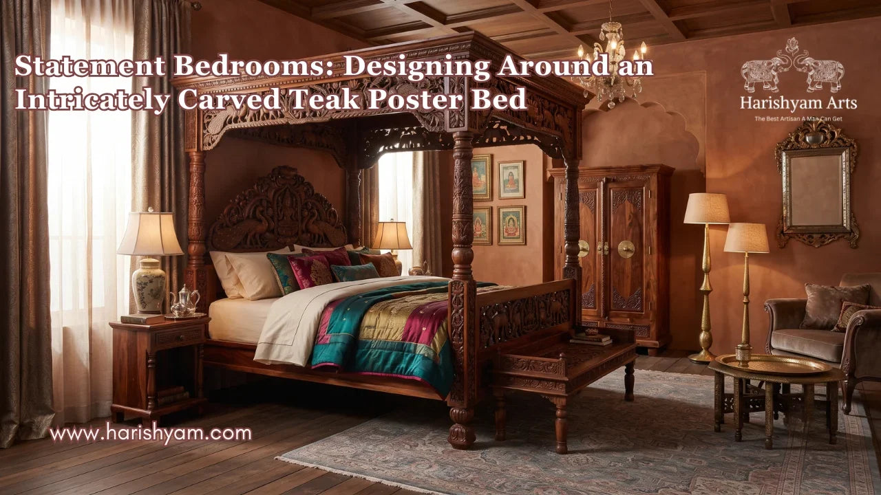 Statement Bedrooms: Designing Around an Intricately Carved Teak Poster Bed