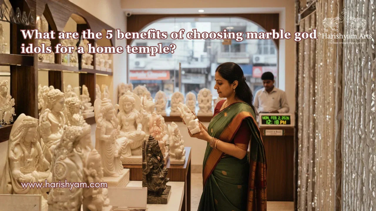 What are the 5 benefits of choosing marble god idols for a home temple?