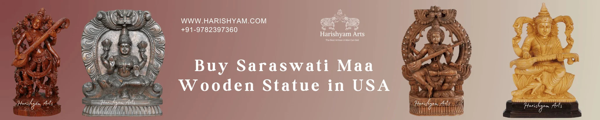 Buy Saraswati Maa Wooden Statue in USA