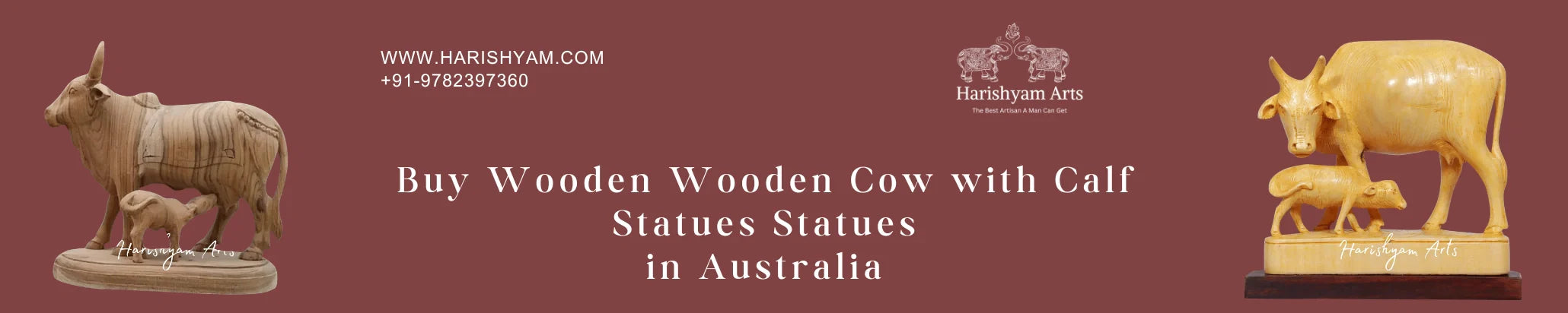 Buy Wooden Cow with Calf Statues In Australia