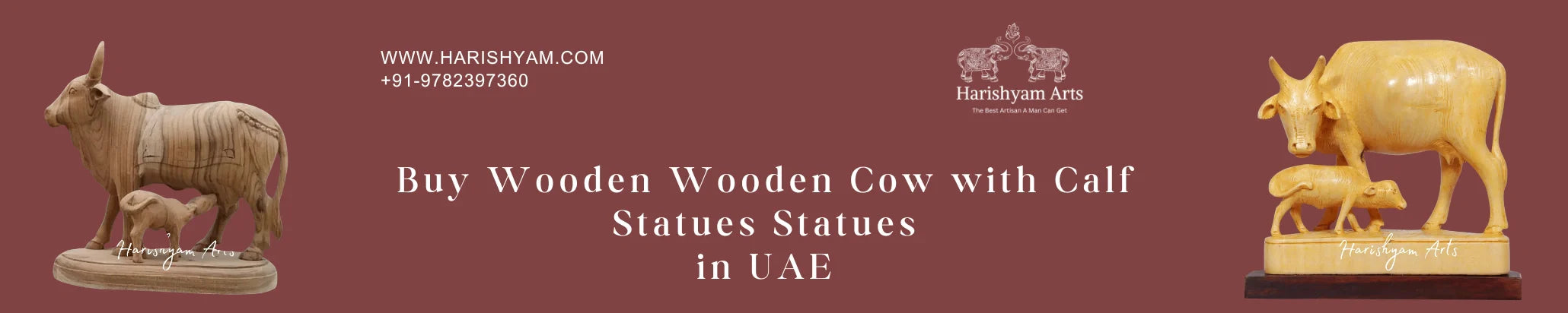 Buy Wooden Cow with Calf Statues In UAE