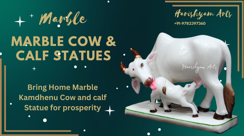 Marble Cow and Calf Statues