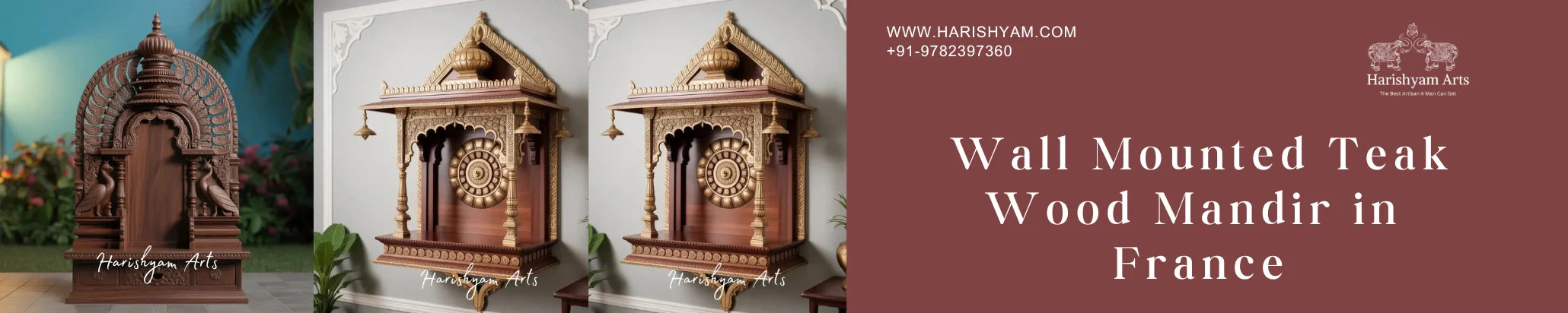 Wall Mounted Teak Wood Mandir in France