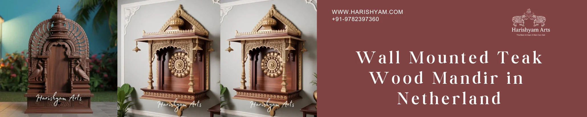Wall Mounted Teak Wood Mandir in Netherland