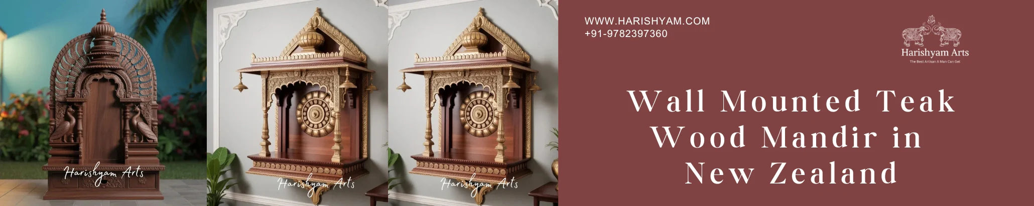 Wall Mounted Teak Wood Mandir in New Zealand