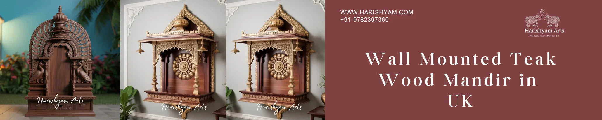 Wall Mounted Teak Wood Mandir in UK
