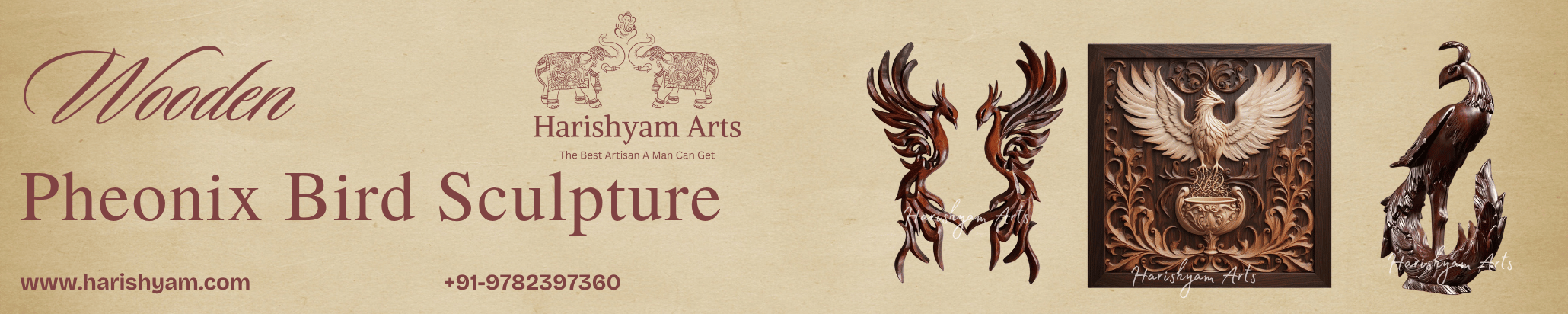 Wooden Pheonix Bird Sculpture