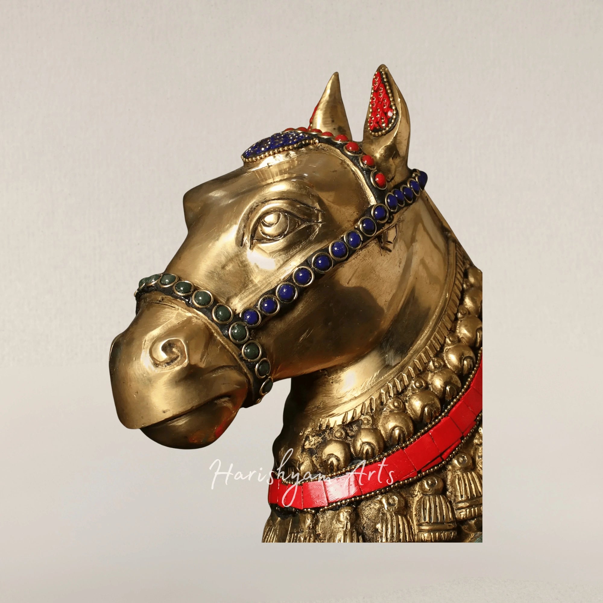 10" Brass Horse Figurine with Decorative Inlay Table Accent
