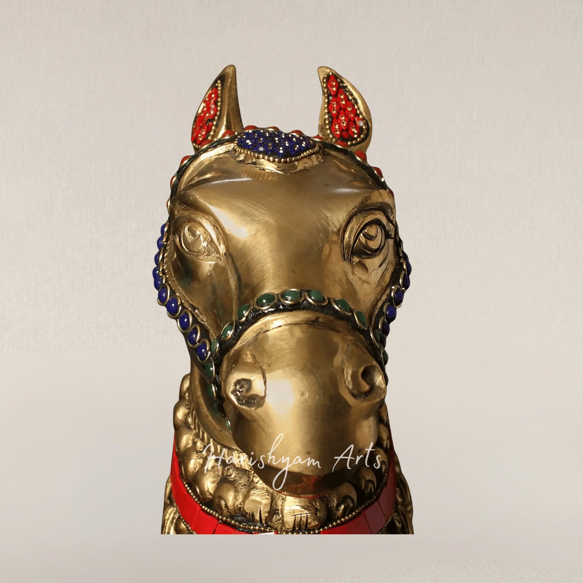 10" Brass Horse Figurine with Decorative Inlay Table Accent