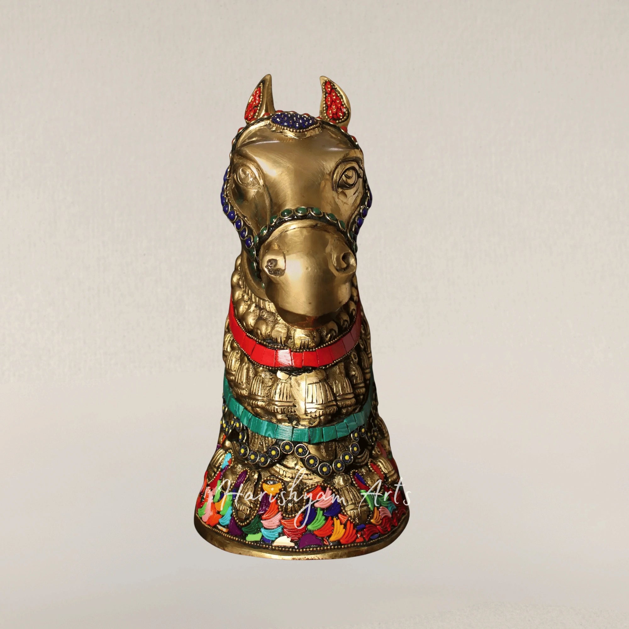 10" Brass Horse Figurine with Decorative Inlay Table Accent