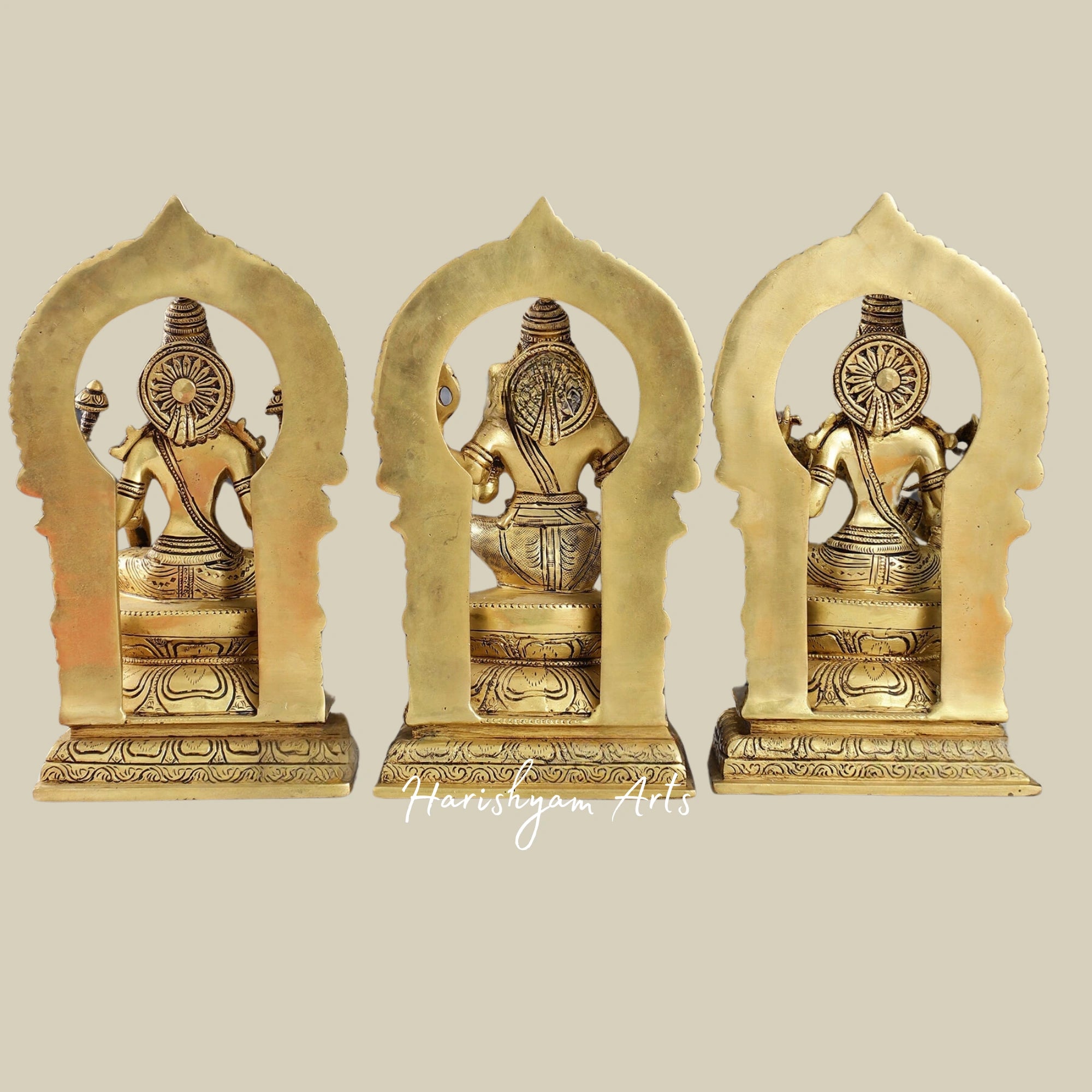 10" Brass Idols of Ganesha, Lakshmi, and Saraswati for Pooja and Decor5