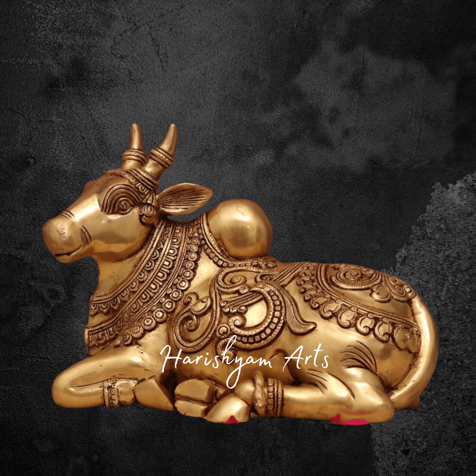 10" Classic Sitting Nandi Statue in Pure Brass for Devotional Spaces