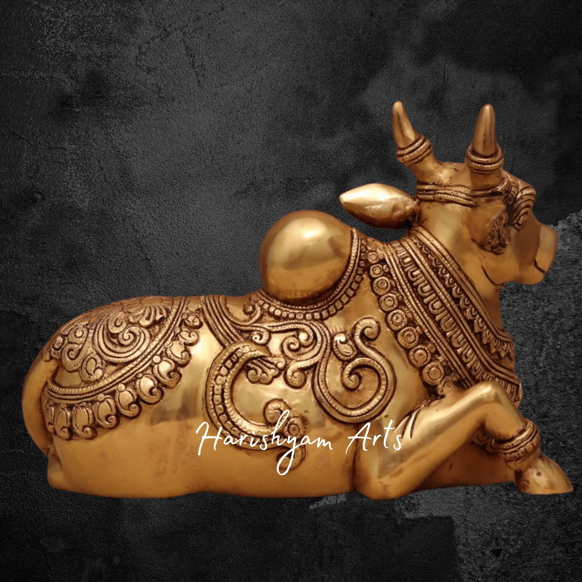 10" Classic Sitting Nandi Statue in Pure Brass for Devotional Spaces