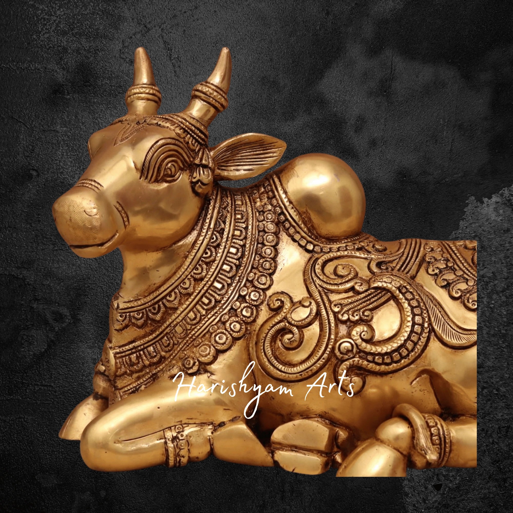 10" Classic Sitting Nandi Statue in Pure Brass for Devotional Spaces