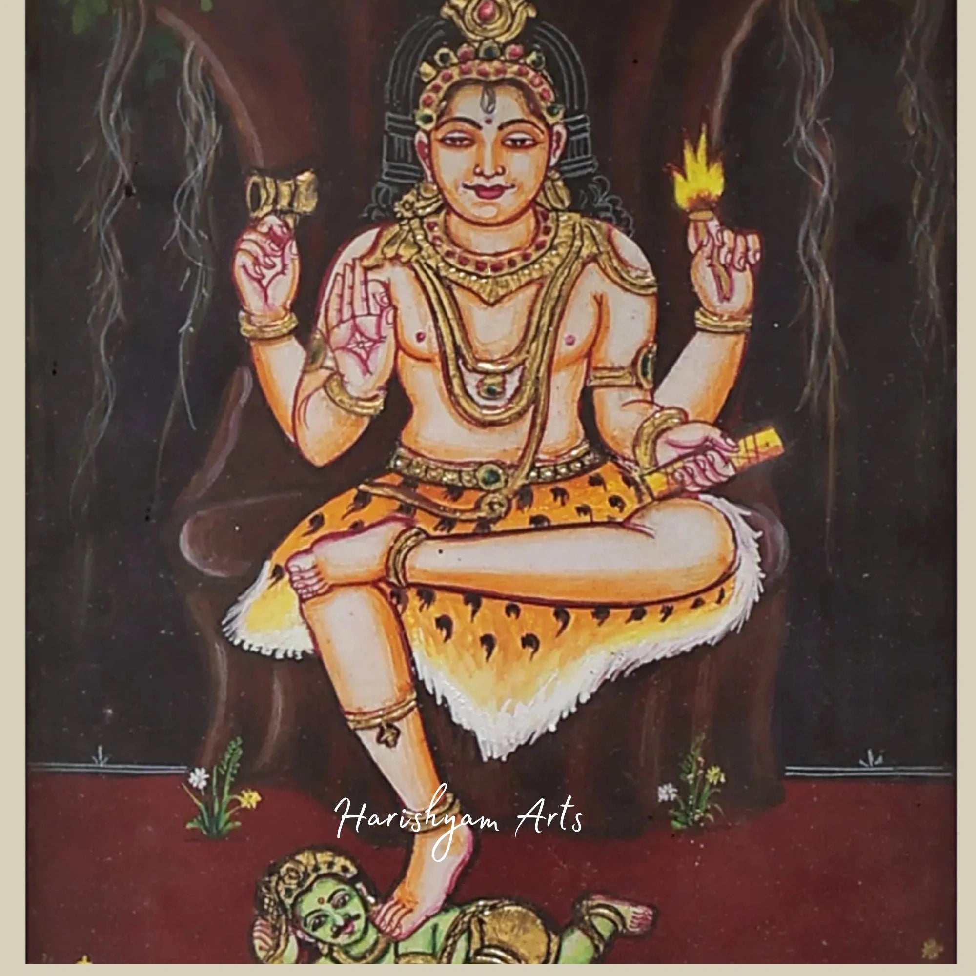 10" Dakshinamurti Lord Shiva Tanjore Painting in Vibrant Traditional Colors