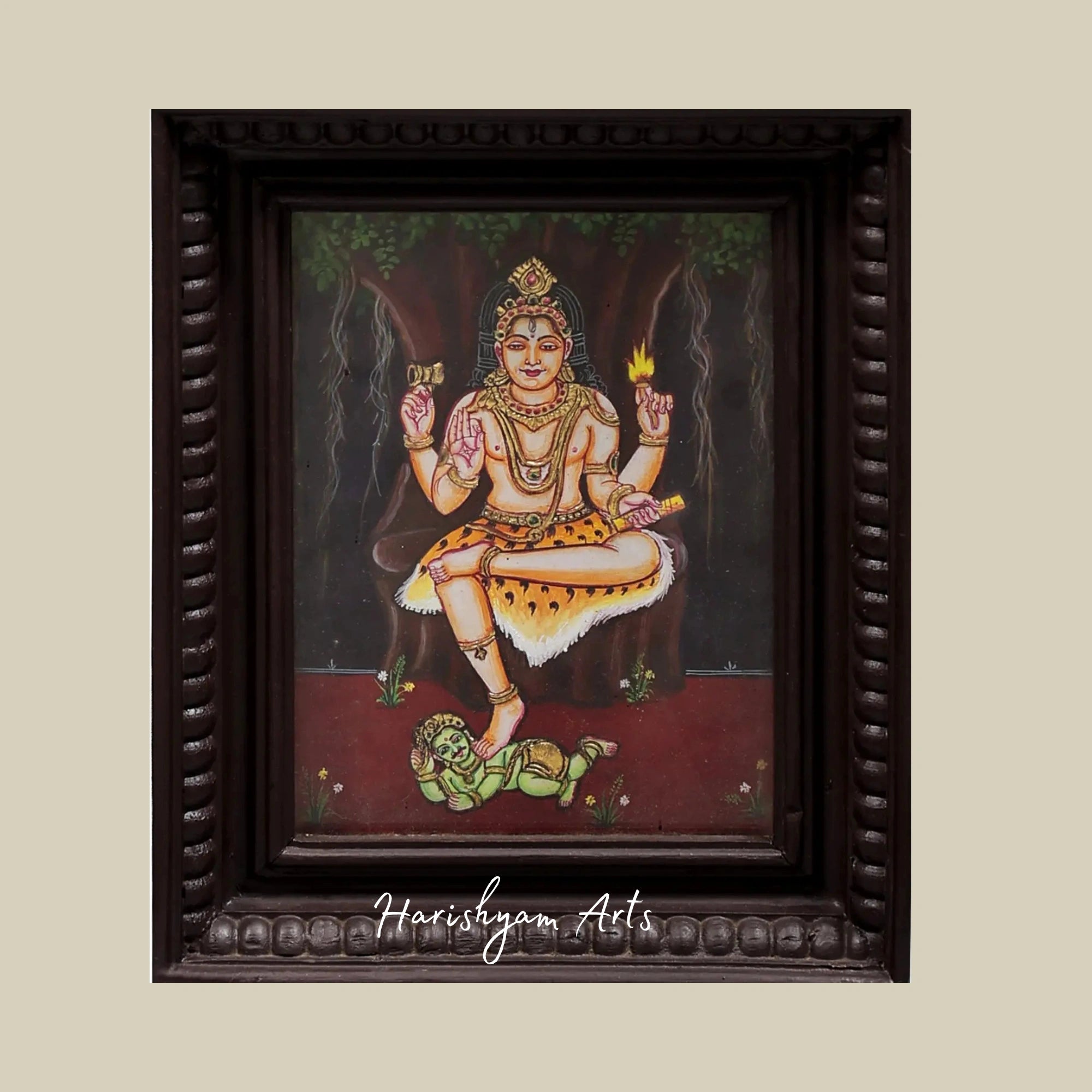 10" Dakshinamurti Lord Shiva Tanjore Painting in Vibrant Traditional Colors