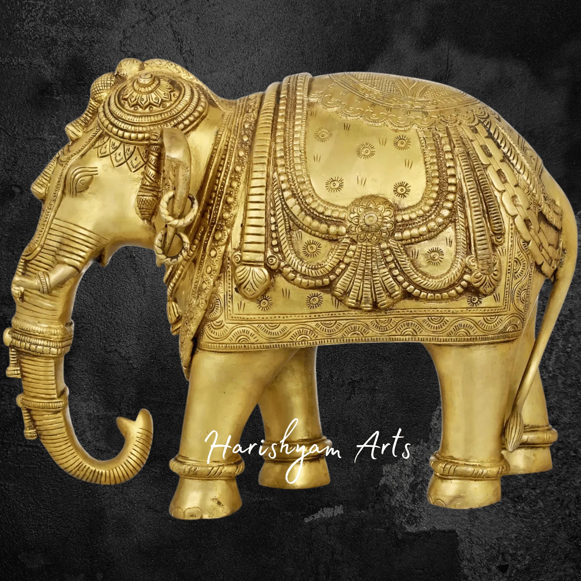 10" Decorative Brass Temple Elephant for Auspicious Home Decoration