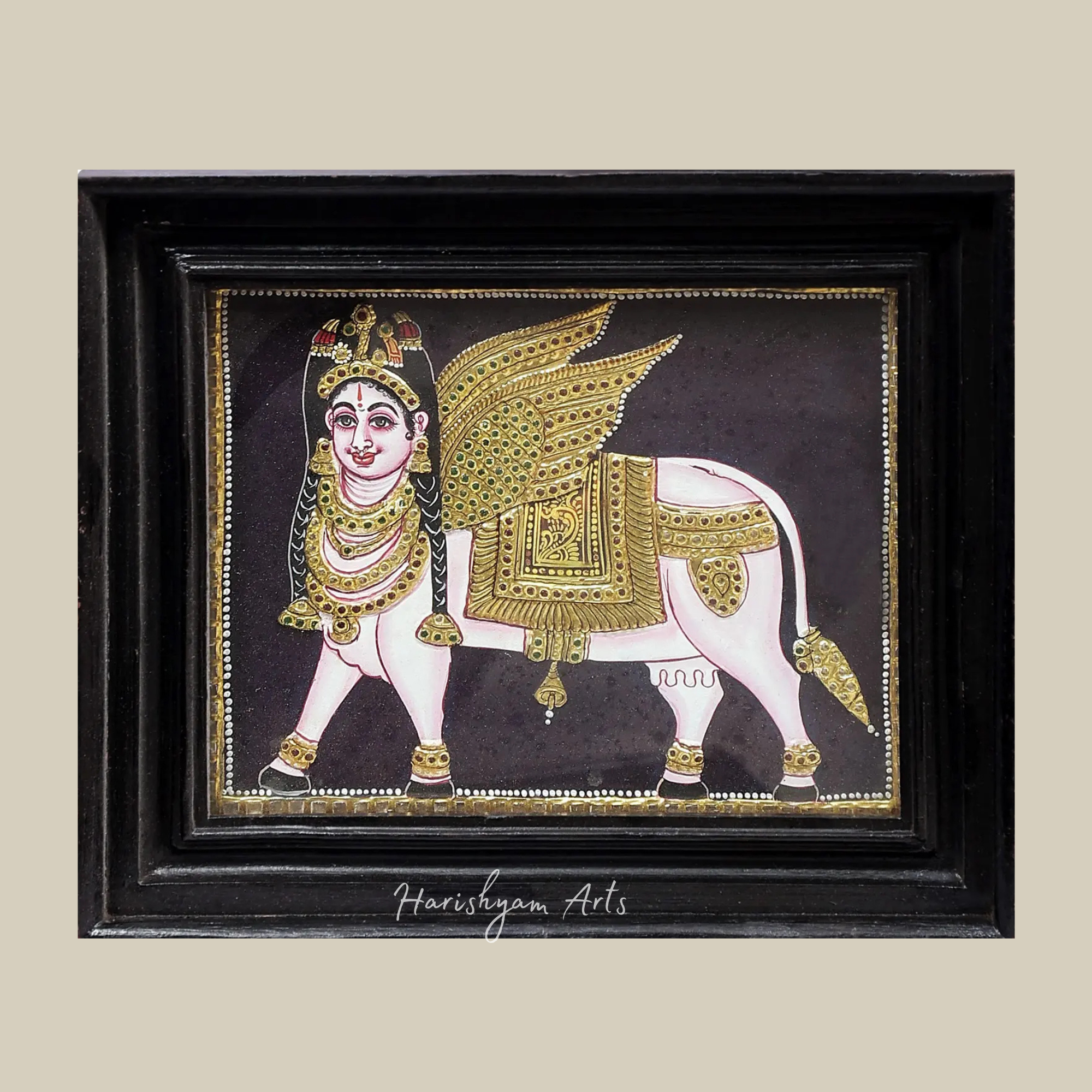 10" Divine Gomaatha Kamadhenu Cow Tanjore Painting with Gold Detailing