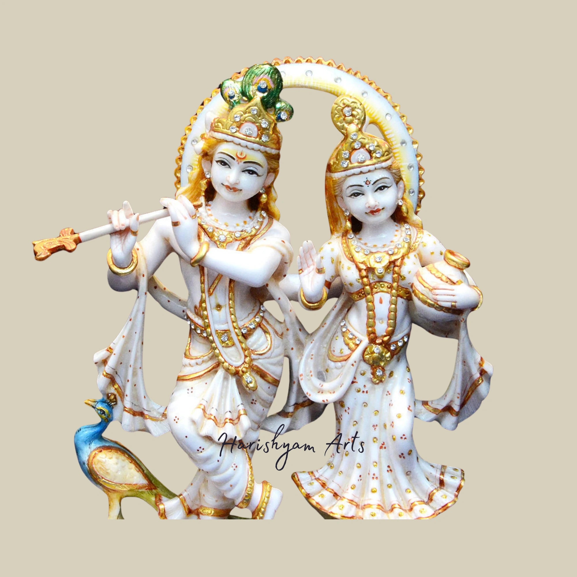 10" Divine Radha Krishna Narayana Marble Idol for Mandir