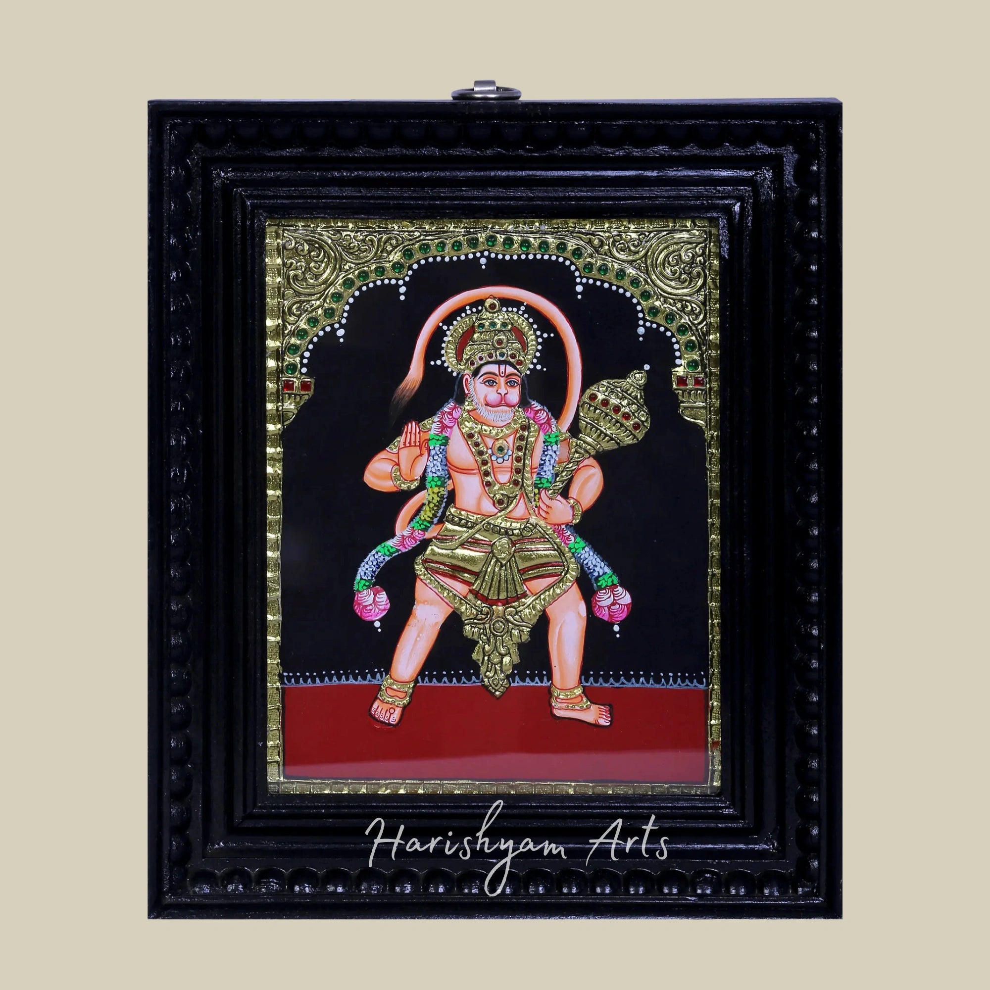 10" Elegant Standing Hanuman Ji Tanjore Artwork