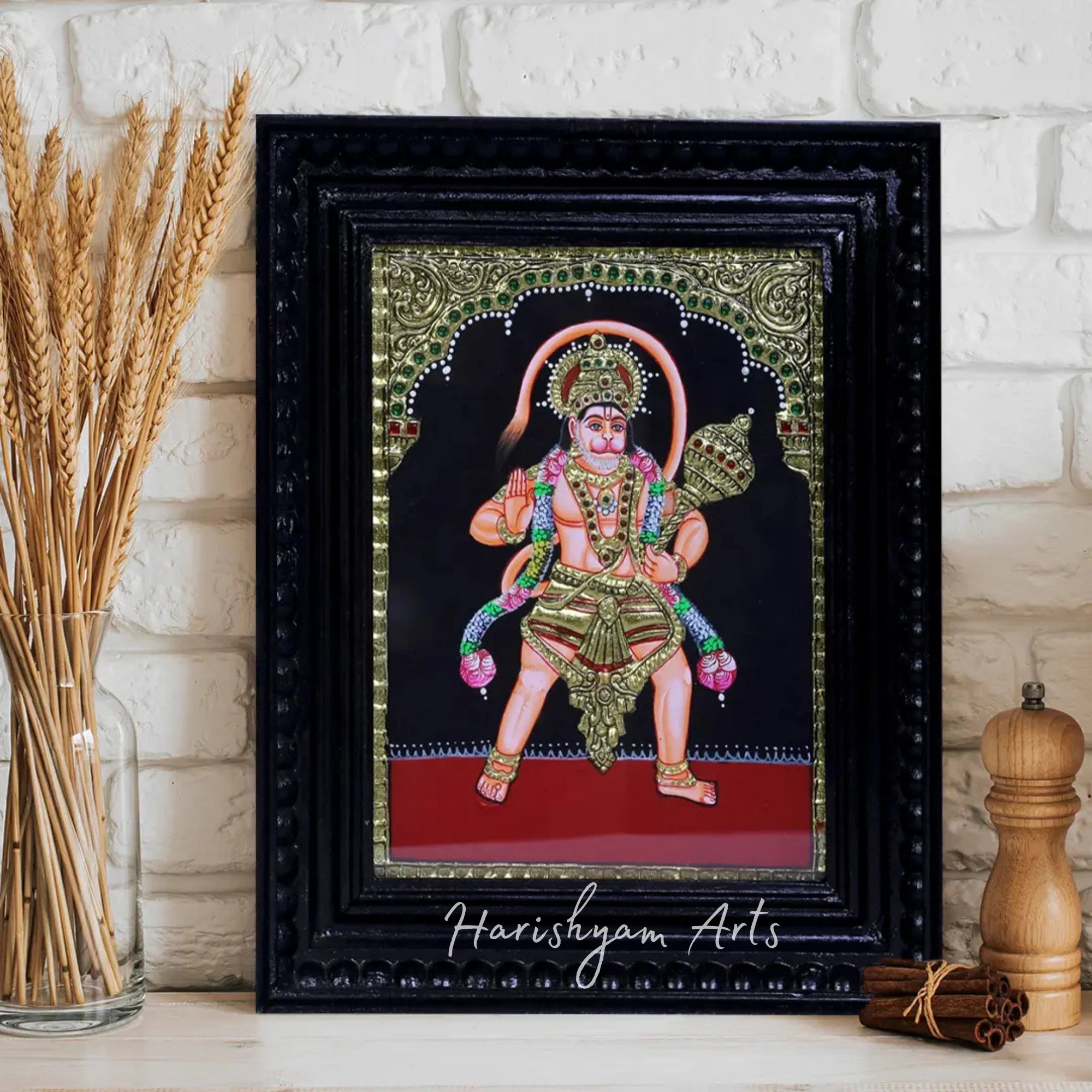 10" Elegant Standing Hanuman Ji Tanjore Artwork