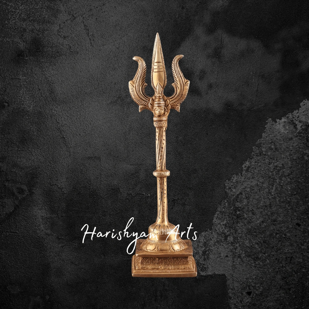 10" Handcrafted Pure Brass Standing Trishul with Fine Details