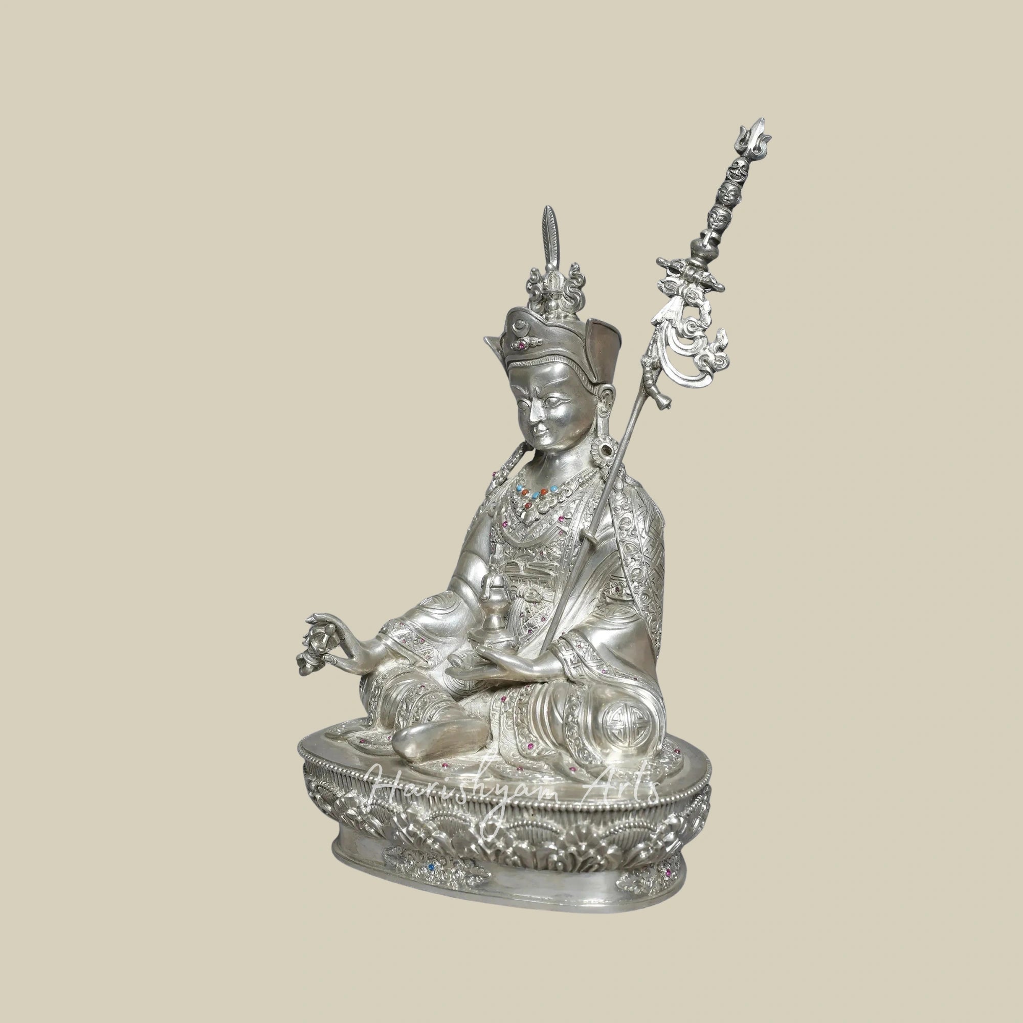 10" Handmade Silver Guru Padmasambhava Idol Sacred Nepal Sculpture