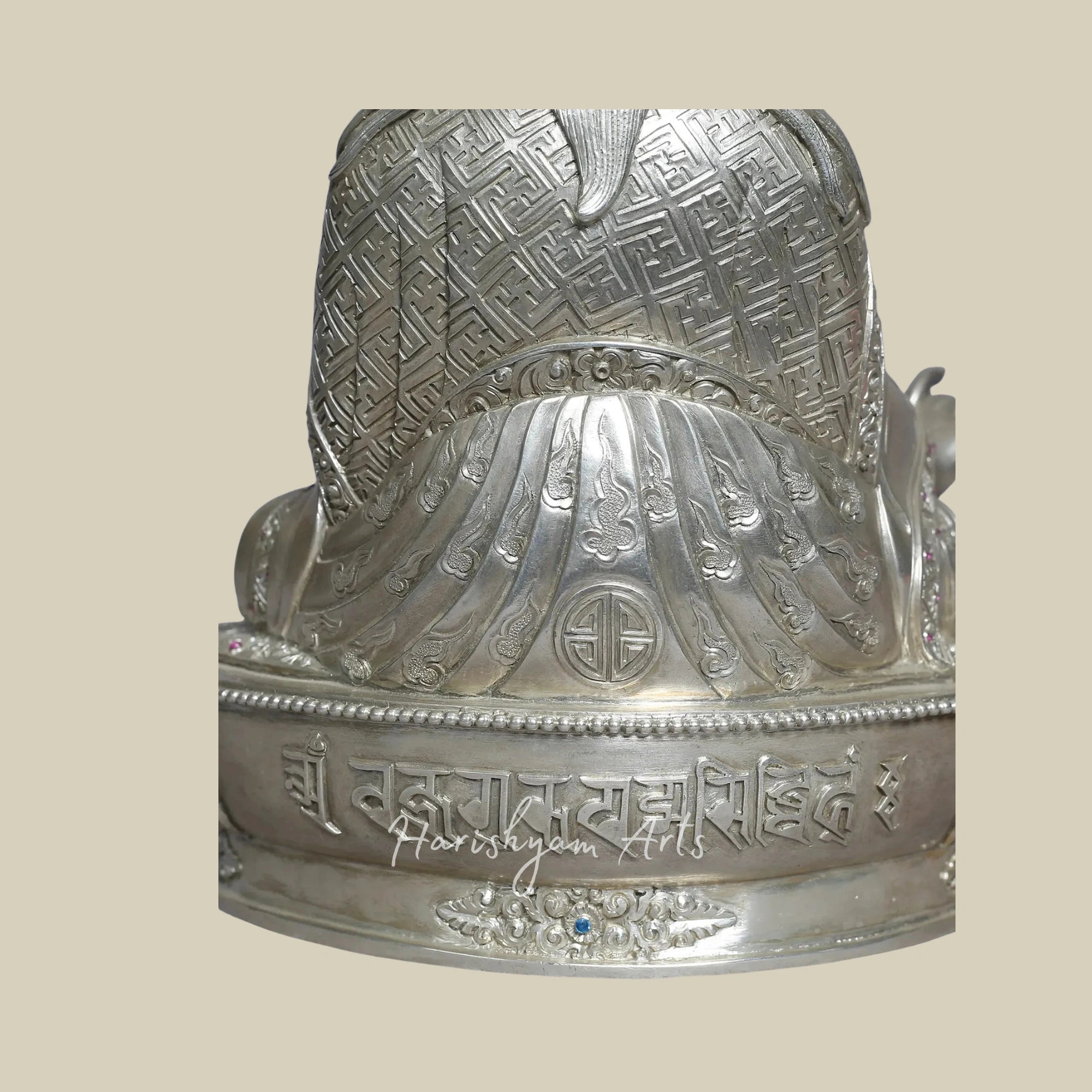 10" Handmade Silver Guru Padmasambhava Idol Sacred Nepal Sculpture