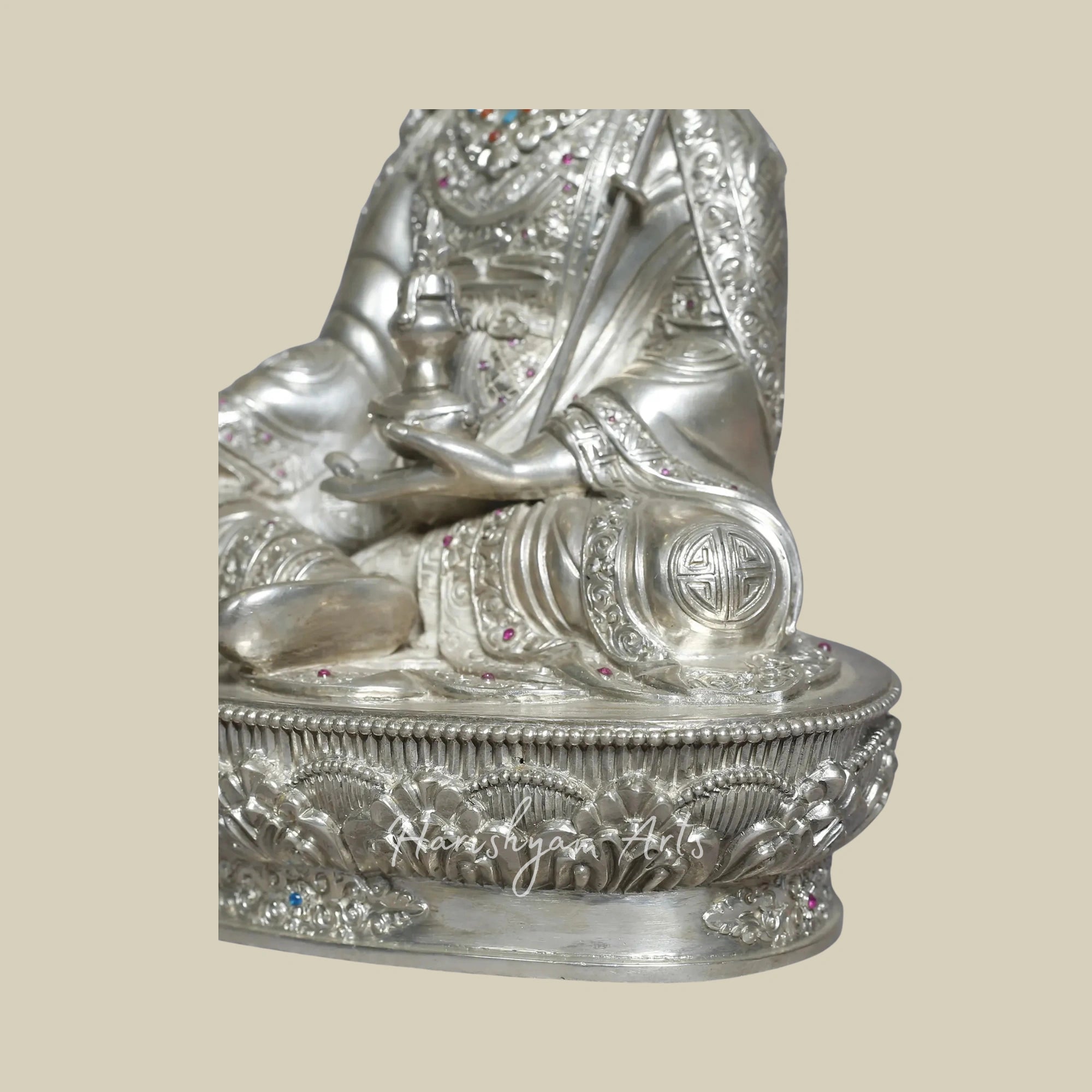 10" Handmade Silver Guru Padmasambhava Idol Sacred Nepal Sculpture