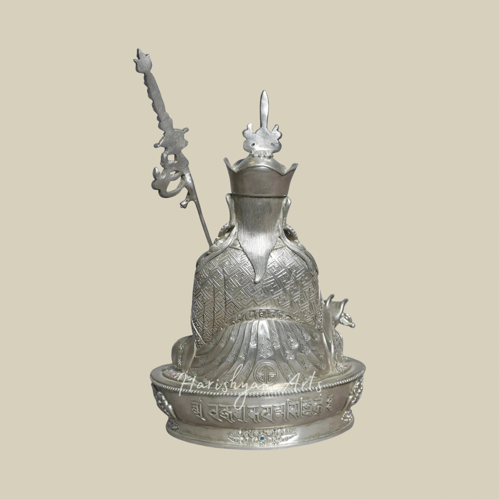 10" Handmade Silver Guru Padmasambhava Idol Sacred Nepal Sculpture