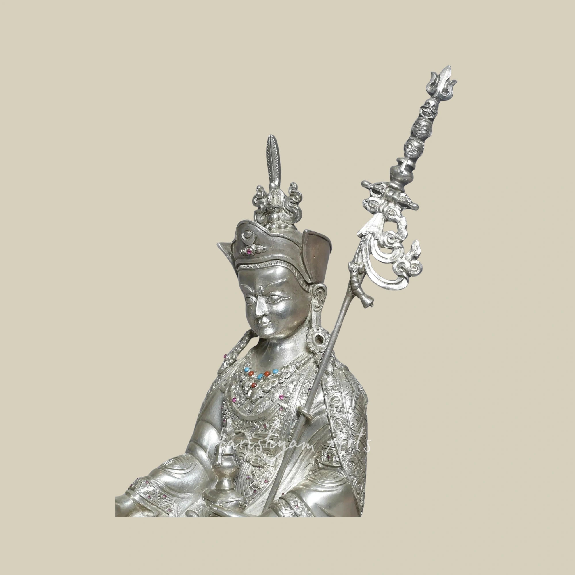 10" Handmade Silver Guru Padmasambhava Idol Sacred Nepal Sculpture