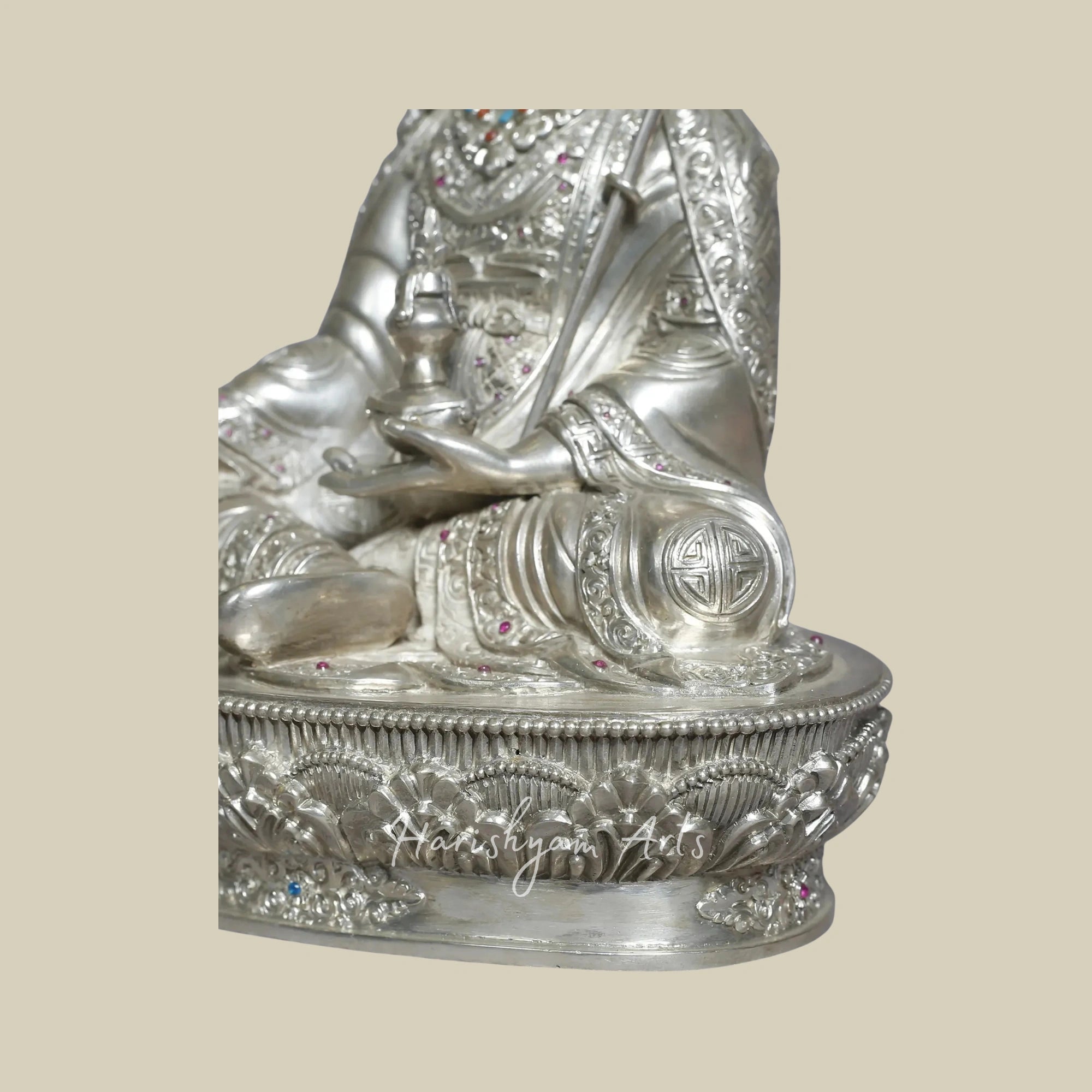 10" Handmade Silver Guru Padmasambhava Idol Sacred Nepal Sculpture