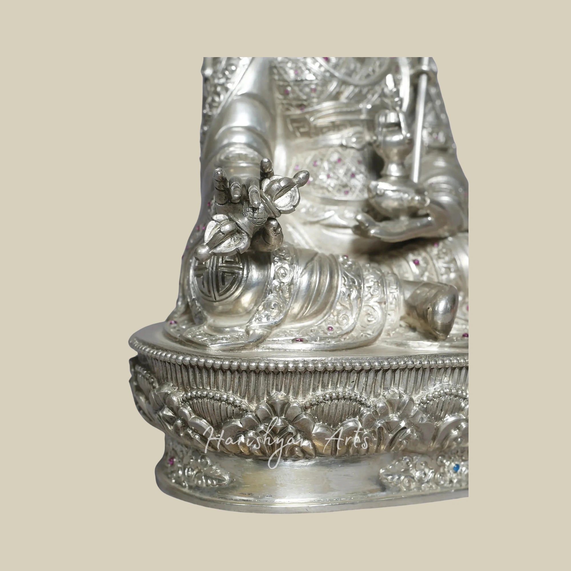 10" Handmade Silver Guru Padmasambhava Idol Sacred Nepal Sculpture